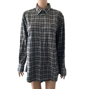 Scott Barber Shirt Mens Large Gray Black Plaid Button Front
